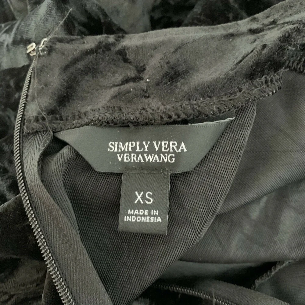 SIMPLY VERA Vera Wang Dress Women XS Black Crushed Velvet NWT 3/4‎ Sleeve Mock